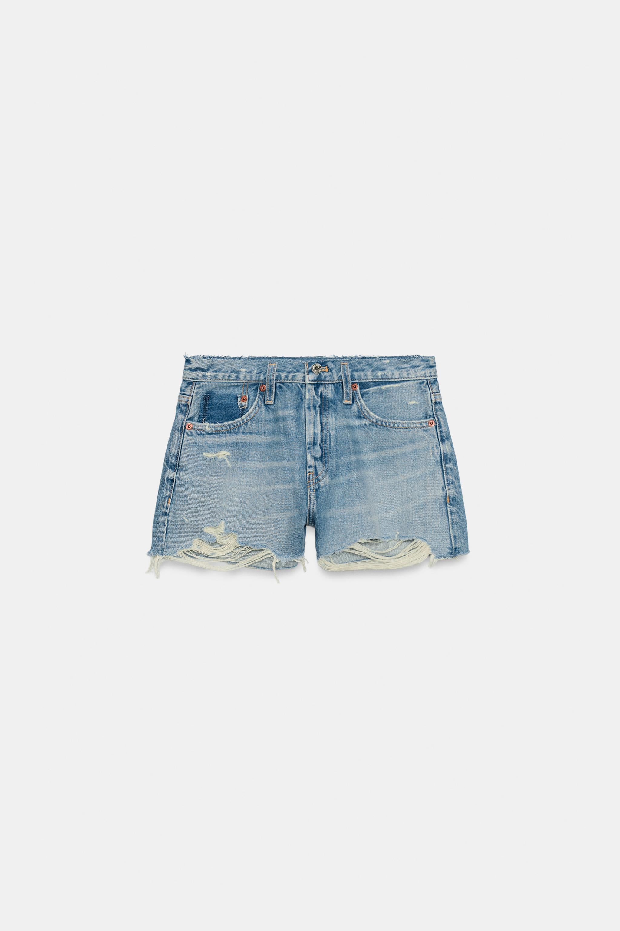 TRF RIPPED MID-RISE DENIM SHORTS